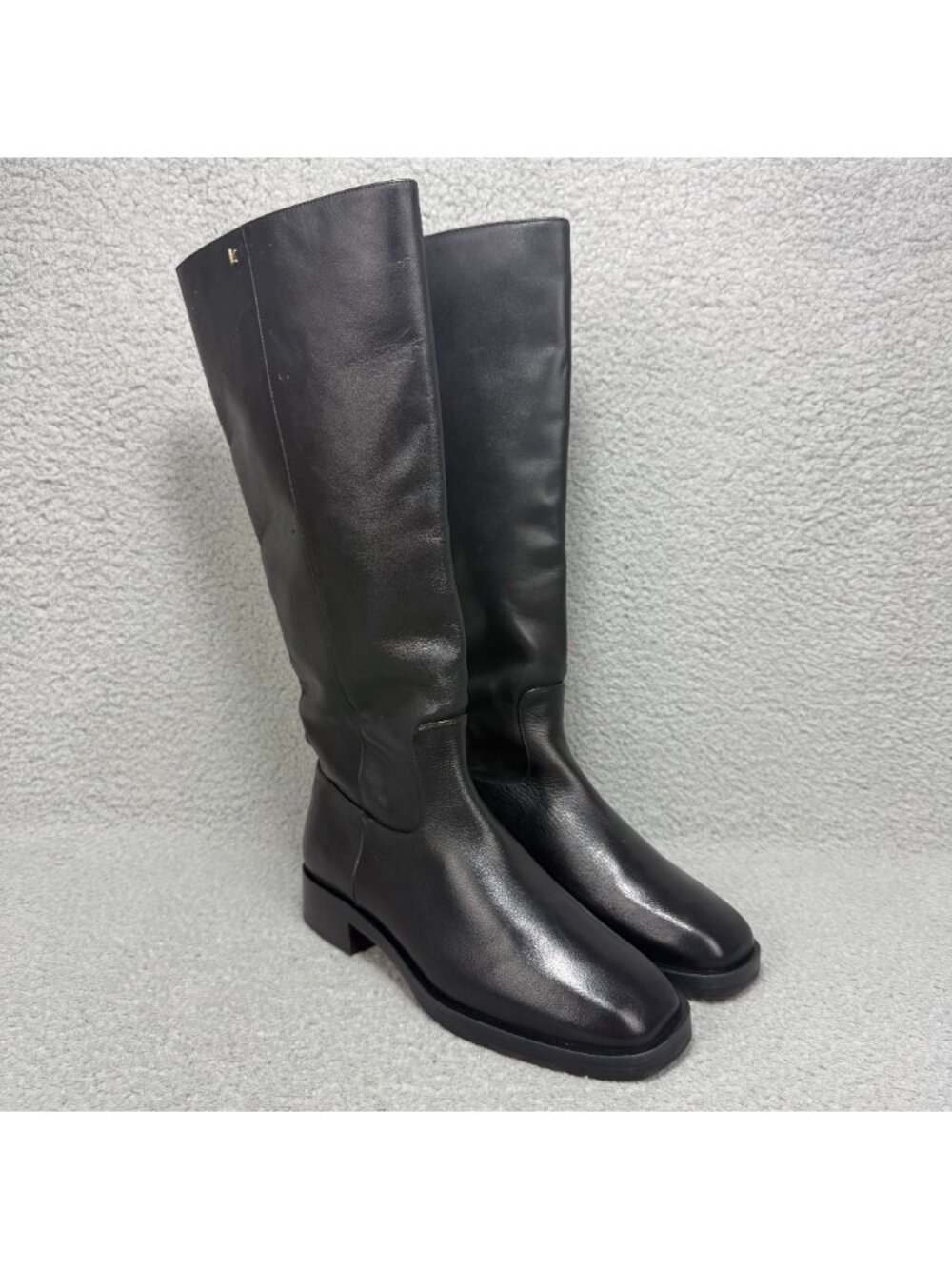 Larroude Boots Womens 7.5 Shoes Black Leather Anne Knee High Riding Square Toe